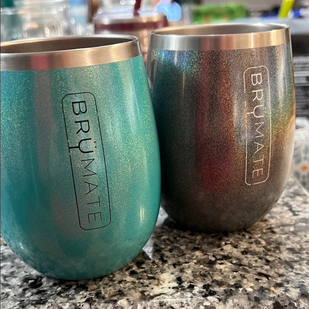 Insulated Wine Tumblers - Teal and Gray purple with lids